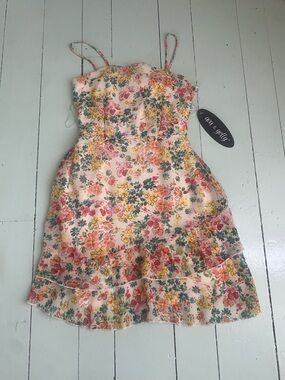 Pink Floral Ruffle-Hem Sundress for Girls